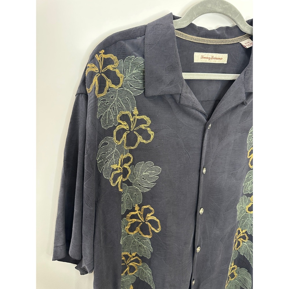 Tommy Bahama 100% Silk SS Floral Button Down Shirt Faded Black Mens XL Coastal - Picture 3 of 10